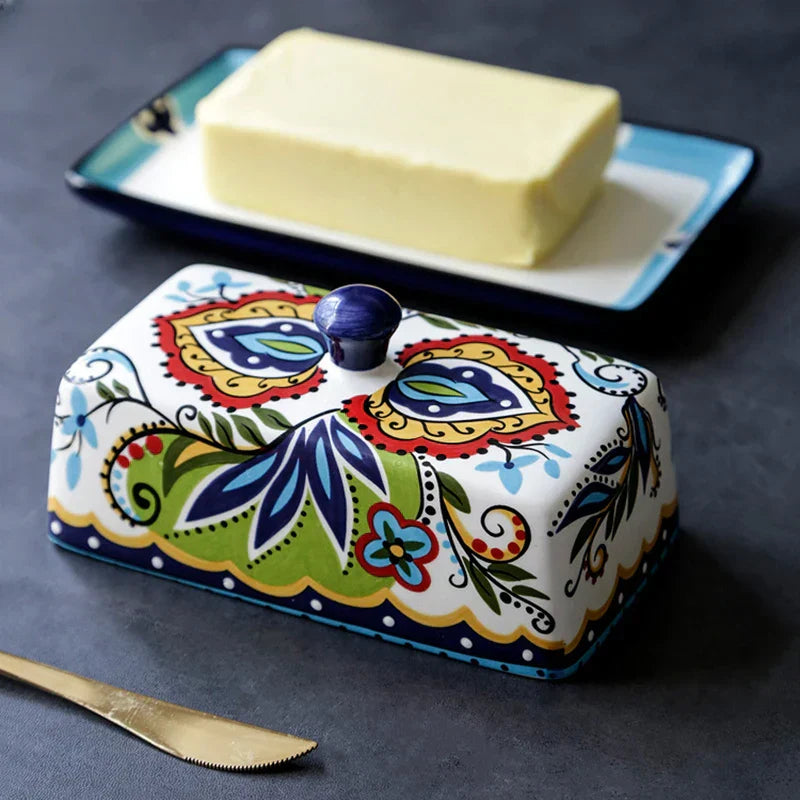 Plato de Mantequilla Pintado a Mano en Estilo Toscano