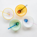 Tazón de postre de borosilicato colorido con cuchara