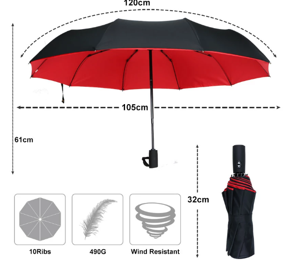 Paraguas Automático StormShield – Paraguas a Prueba de Viento con Mecanismo de Cierre Inverso