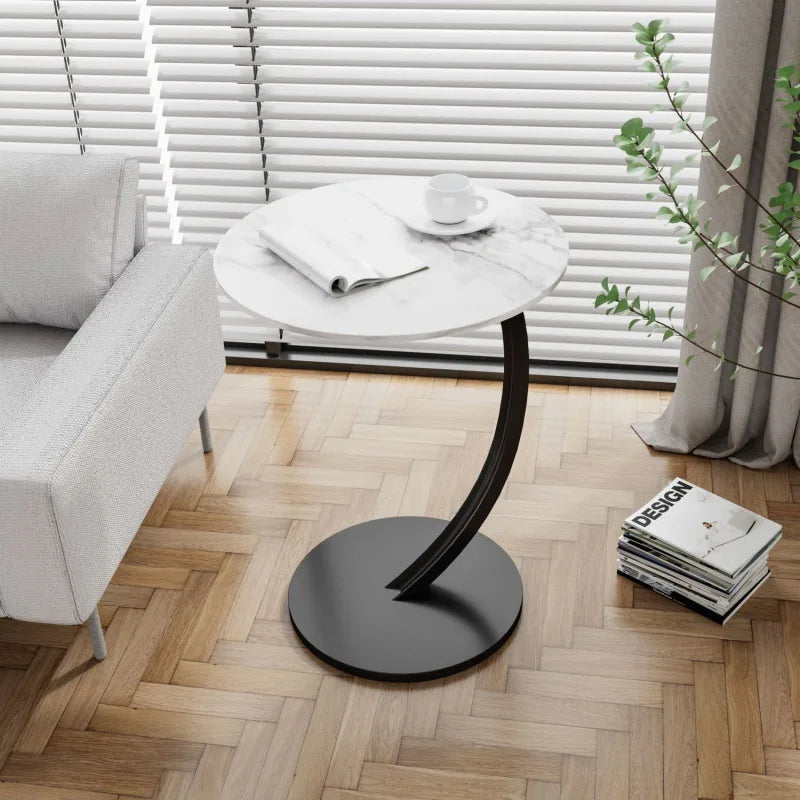 Mesa Auxiliar Redonda Compacta para Sala de Estar y Dormitorio con Estructura Estable