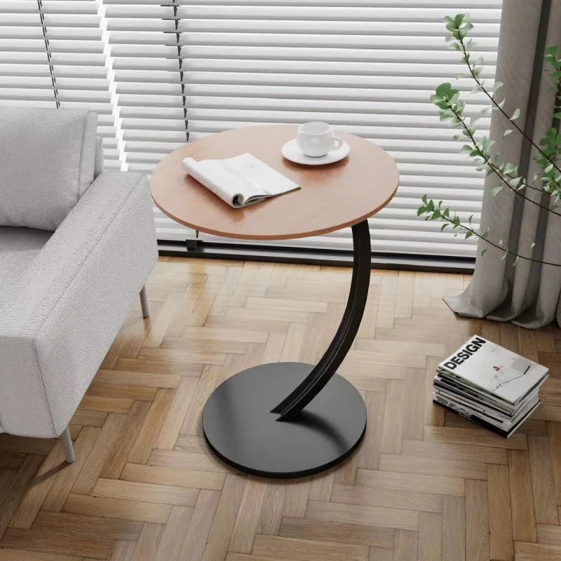 Mesa Auxiliar Redonda Compacta para Sala de Estar y Dormitorio con Estructura Estable