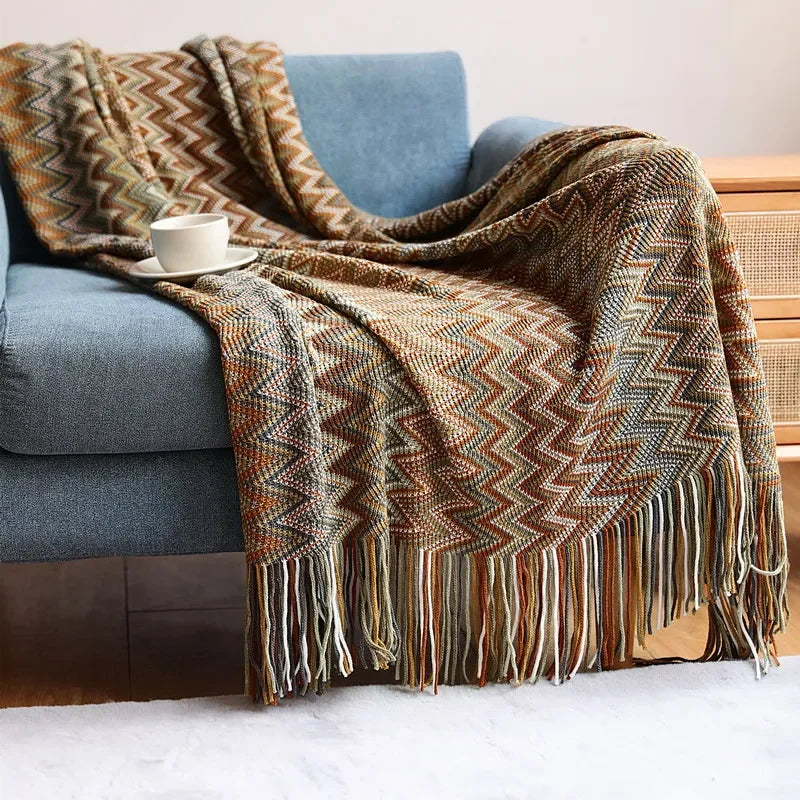 CasaLoom | Manta Boho con Borlas | Óxido | Suave y Ligera