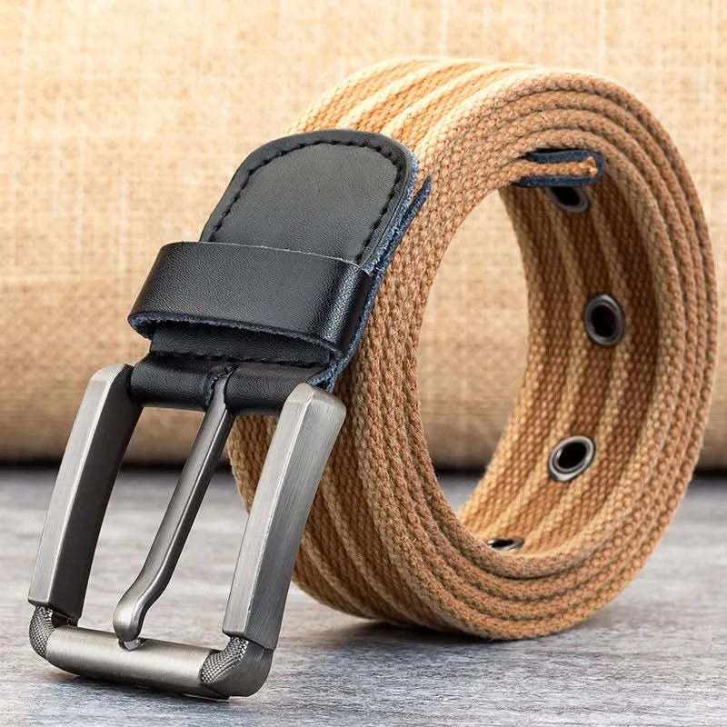 Cinturón de Lona para Hombre – Banda Ajustable Casual a Rayas