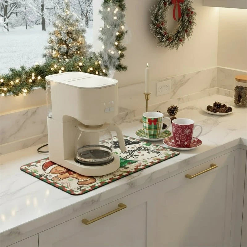 SNOWMATIQ – Alfombrilla de cocina navideña para secado y decoración