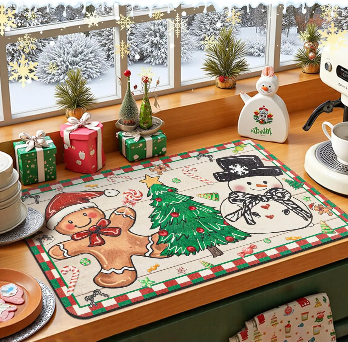 SNOWMATIQ – Alfombrilla de cocina navideña para secado y decoración