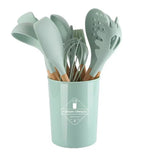 ChefEase – Set de utensilios de cocina de silicona de 12 piezas con mangos de madera