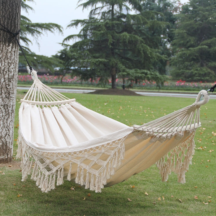 Hammock de Lona Doble para Camping al Aire Libre de 200x150cm con Poste (Blanco)