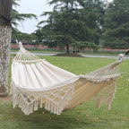 Hammock de Lona Doble para Camping al Aire Libre de 200x150cm con Poste (Blanco)