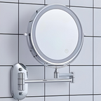 Espejo de Maquillaje LED con Aumento y Soporte de Pared – Recargable en Cromo Plata
