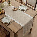 Caminito de Mesa Tejido con Patrón de Zigzag y Flecos para Mesas Elegantes