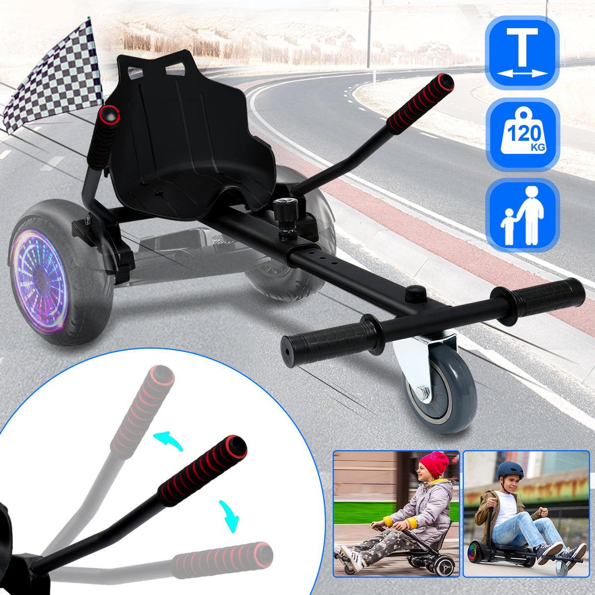 HoverKart Pro – Silla Cómoda y Ajustable para Hoverboard