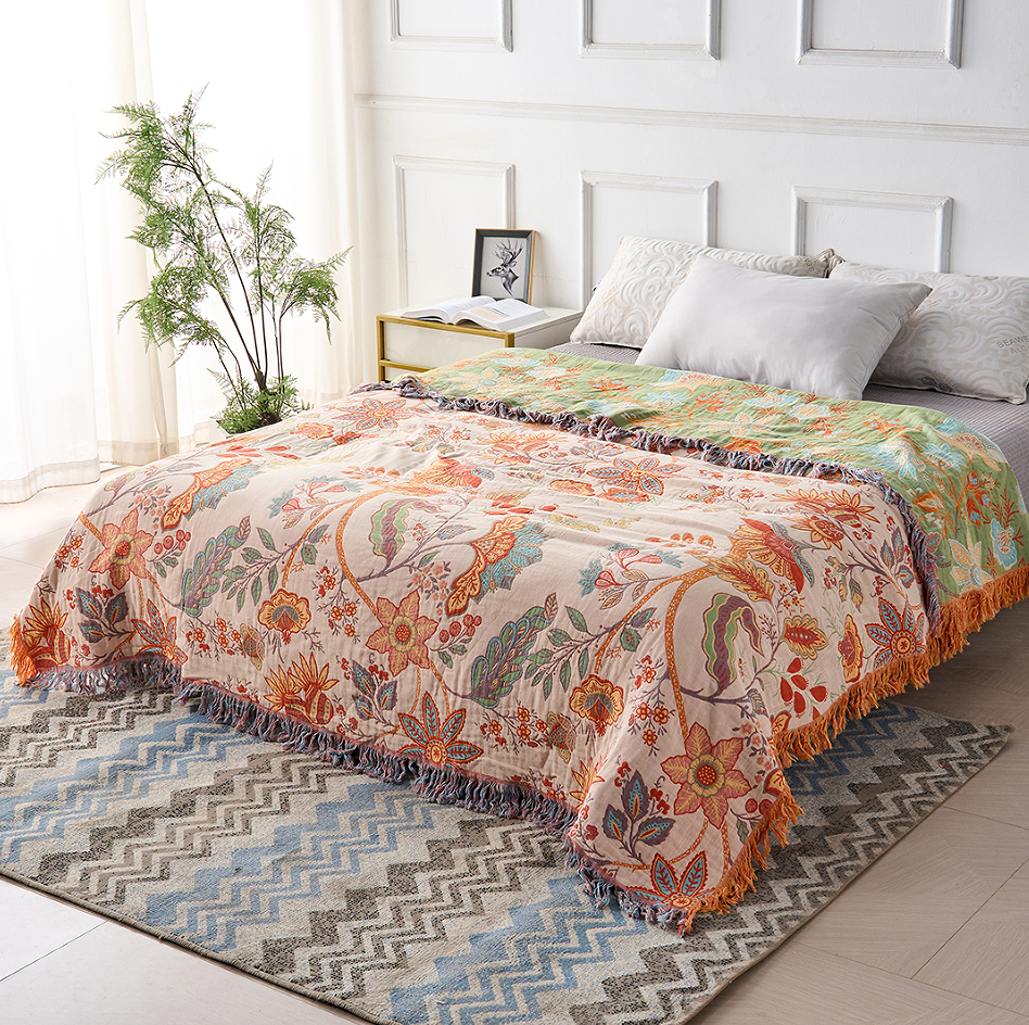Manta Boho Floral Rústica | Manta Floral 100% Algodón