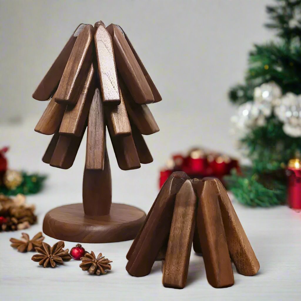 Skanto | Posavasos plegable de nuez negra – Posavasos para árbol de Navidad y decoración de cocina