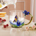 Taza de Cristal de Rosa Azul de Lujo