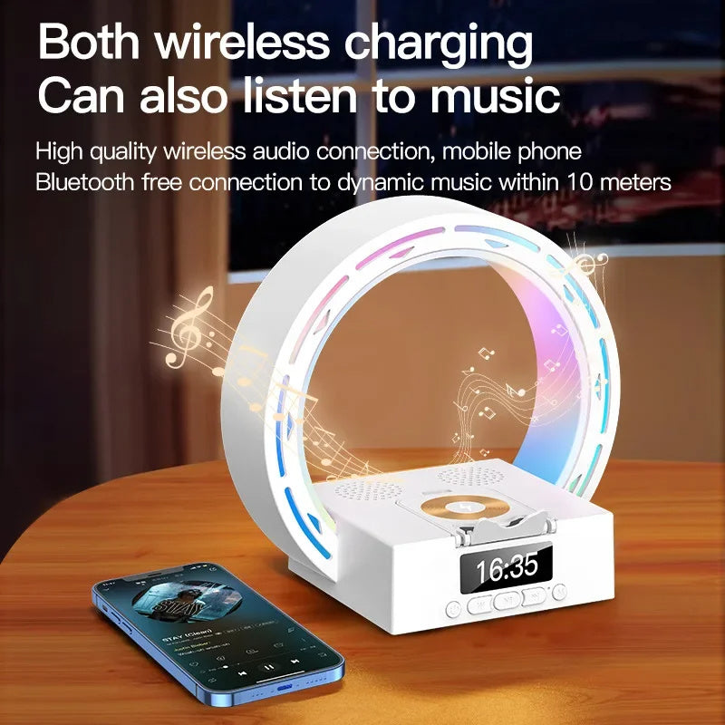 Altavoz lámpara Bluetooth 4 en 1 con base de carga y reloj despertador