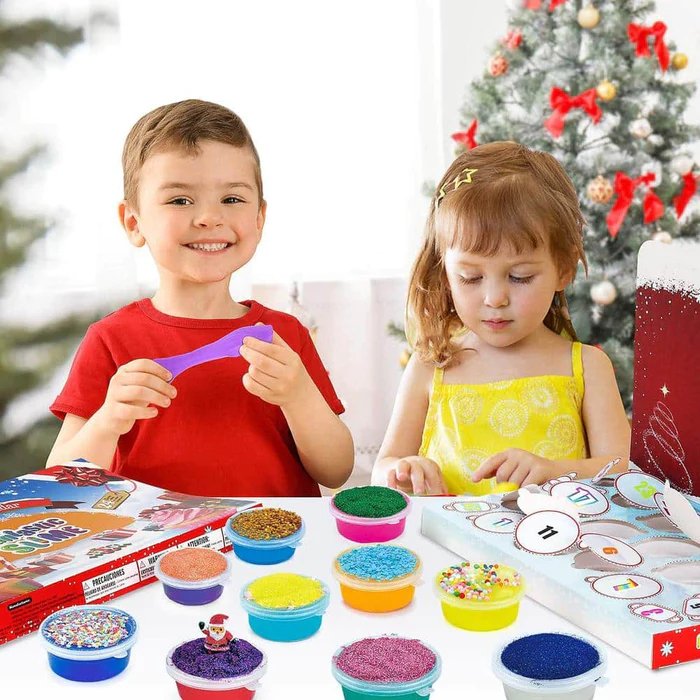 Calendario de Adviento de Navidad 24 días Barro de cristal Caja sorpresa – Juguete de cuenta regresiva de Navidad para niños