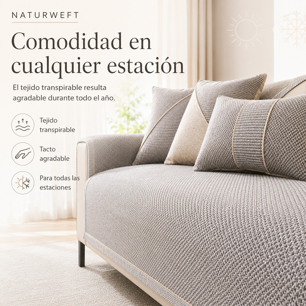 NATURWEFT – Funda de sofá antideslizante de algodón-lino para todas las estaciones