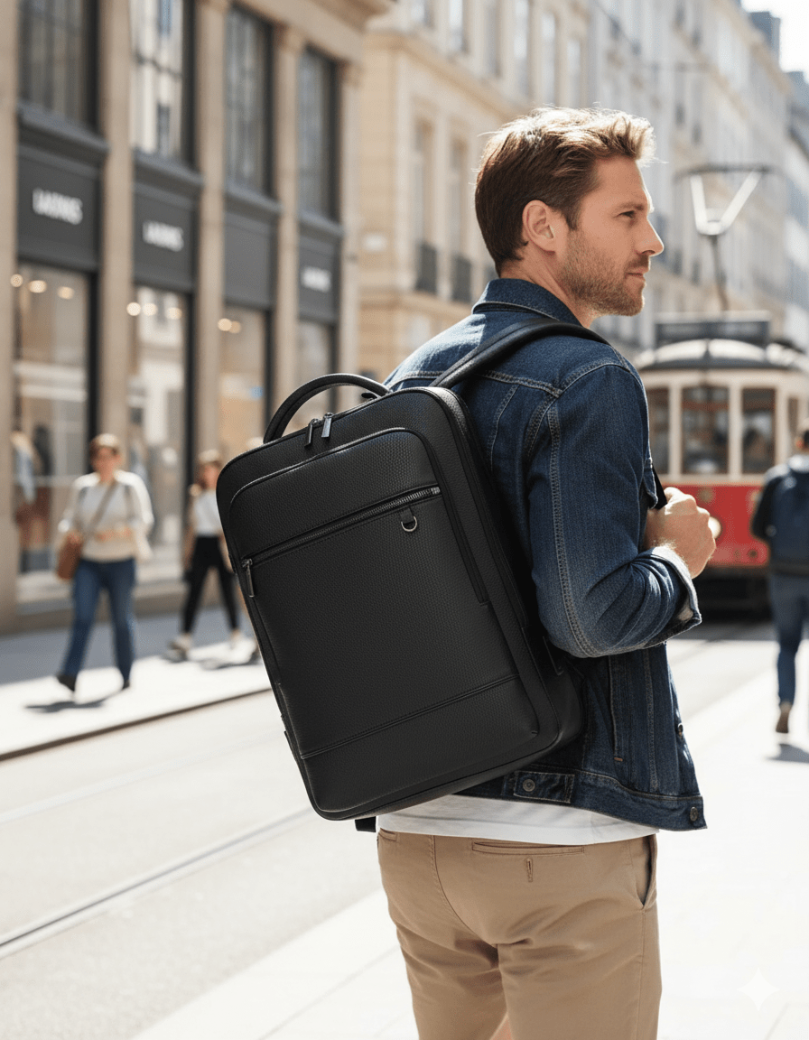 EXECUTREK – Mochila de Cuero Elegante para Laptop con Puerto USB