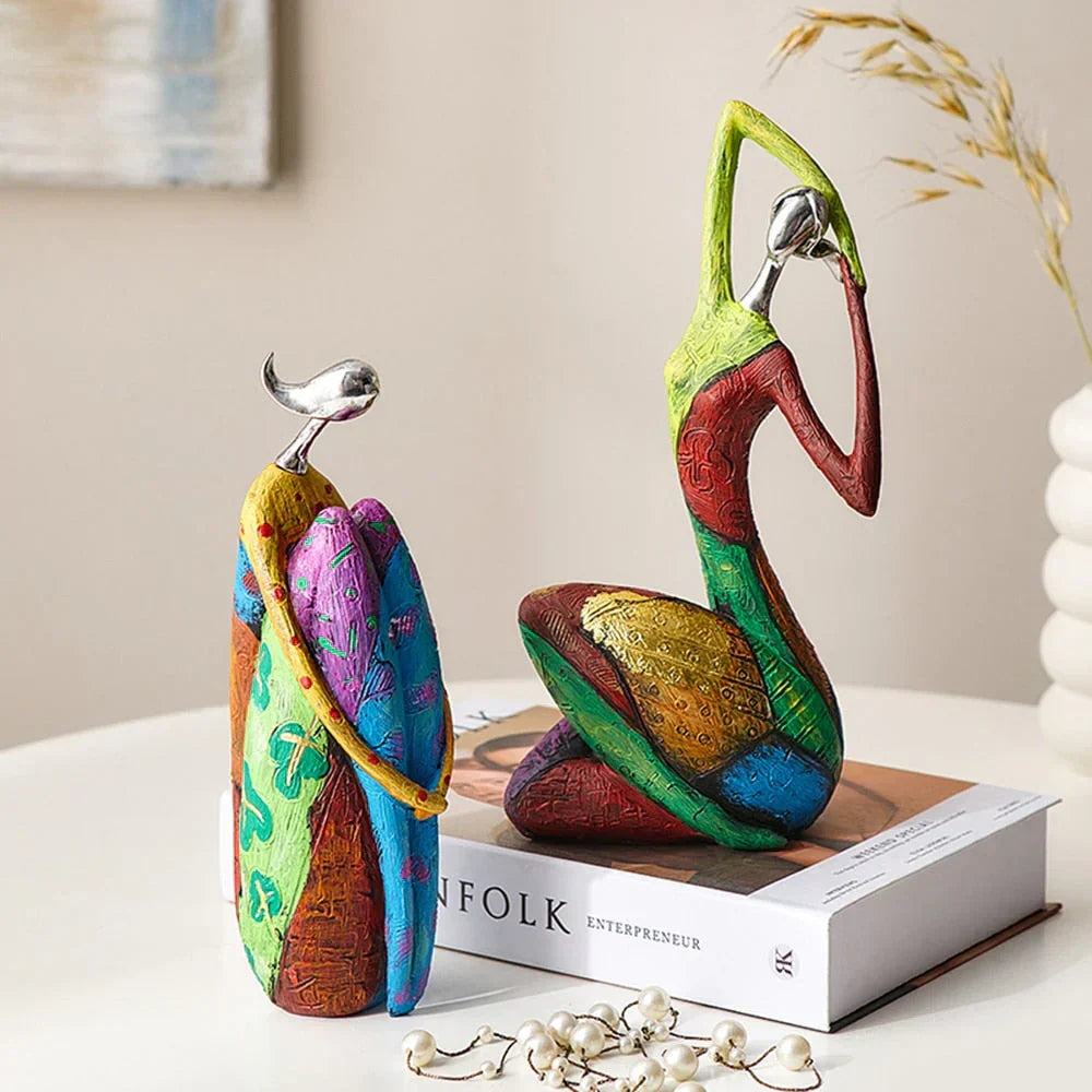 Esculturas Modernas Abstractas de Mujeres – Arte en Resina Colorida Hecho a Mano para Decoración del Hogar
