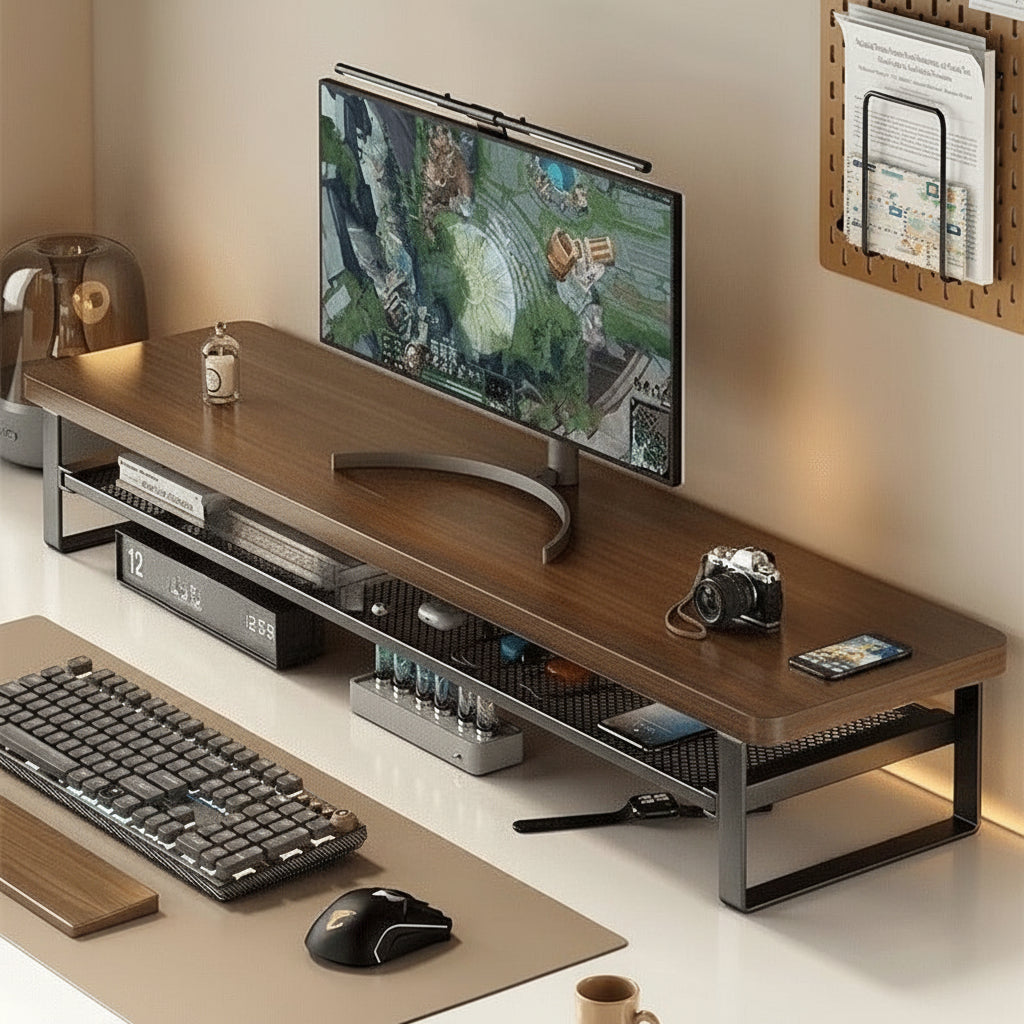 MONOSTAND - Soporte para computadora de doble capa con cajón de almacenamiento extraíble