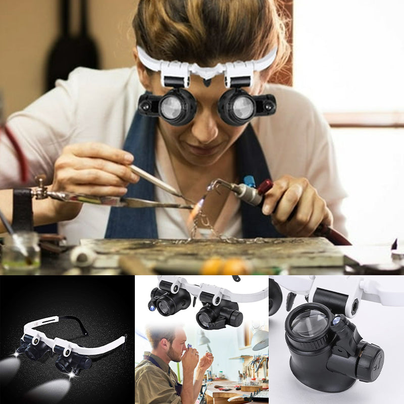Lentes de aumento con lámparas LED para ojos dobles