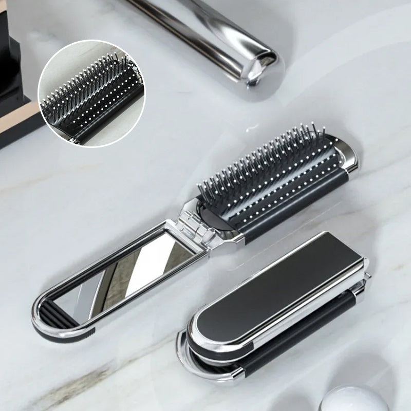Espejo de Viaje MirrorFlex con Cepillo de Pelo | Plegable y Compacto | Estilo Práctico en Movimiento