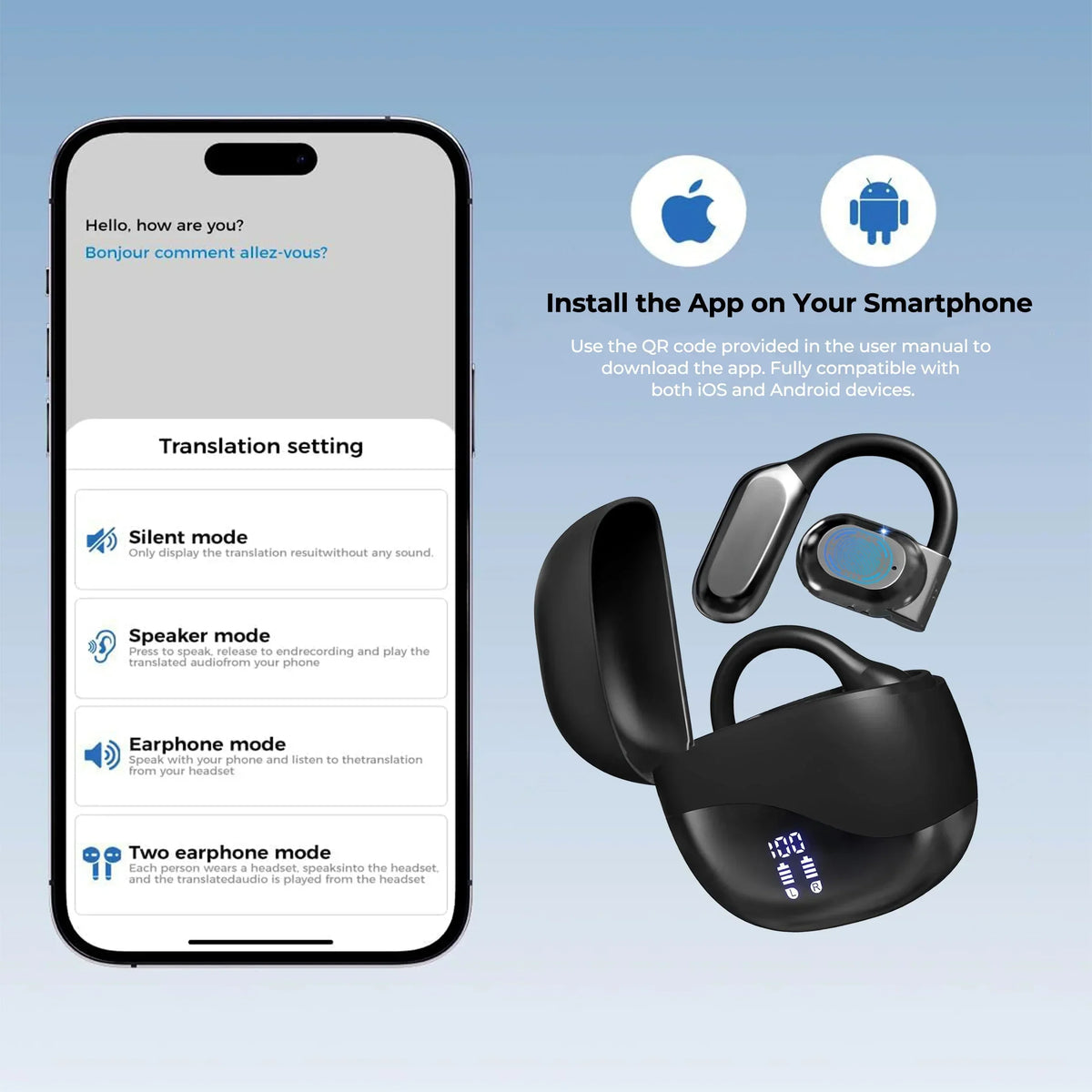 Skanto | Auriculares traductores inteligentes con IA – Traductor de 144 idiomas