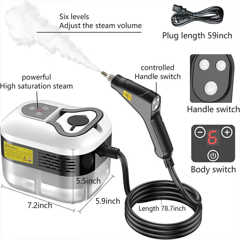 Limpiador de Vapor de Alta Presión de 2500W con Guantes