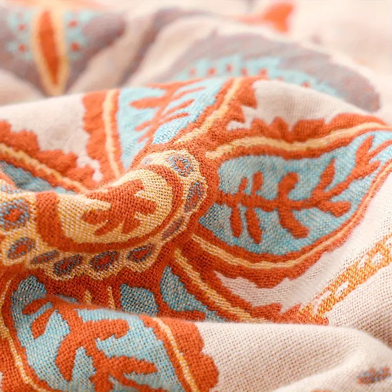 Manta Boho Floral Rústica | Manta Floral 100% Algodón