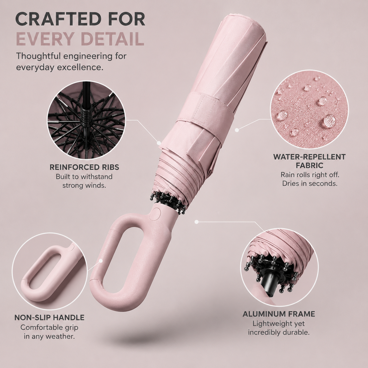 STORMLOCK - Paraguas automático a prueba de viento con estructura de 8 varillas y protección UV diseñado para una fuerte resistencia a las inclemencias del tiempo y la conveniencia en viajes diarios