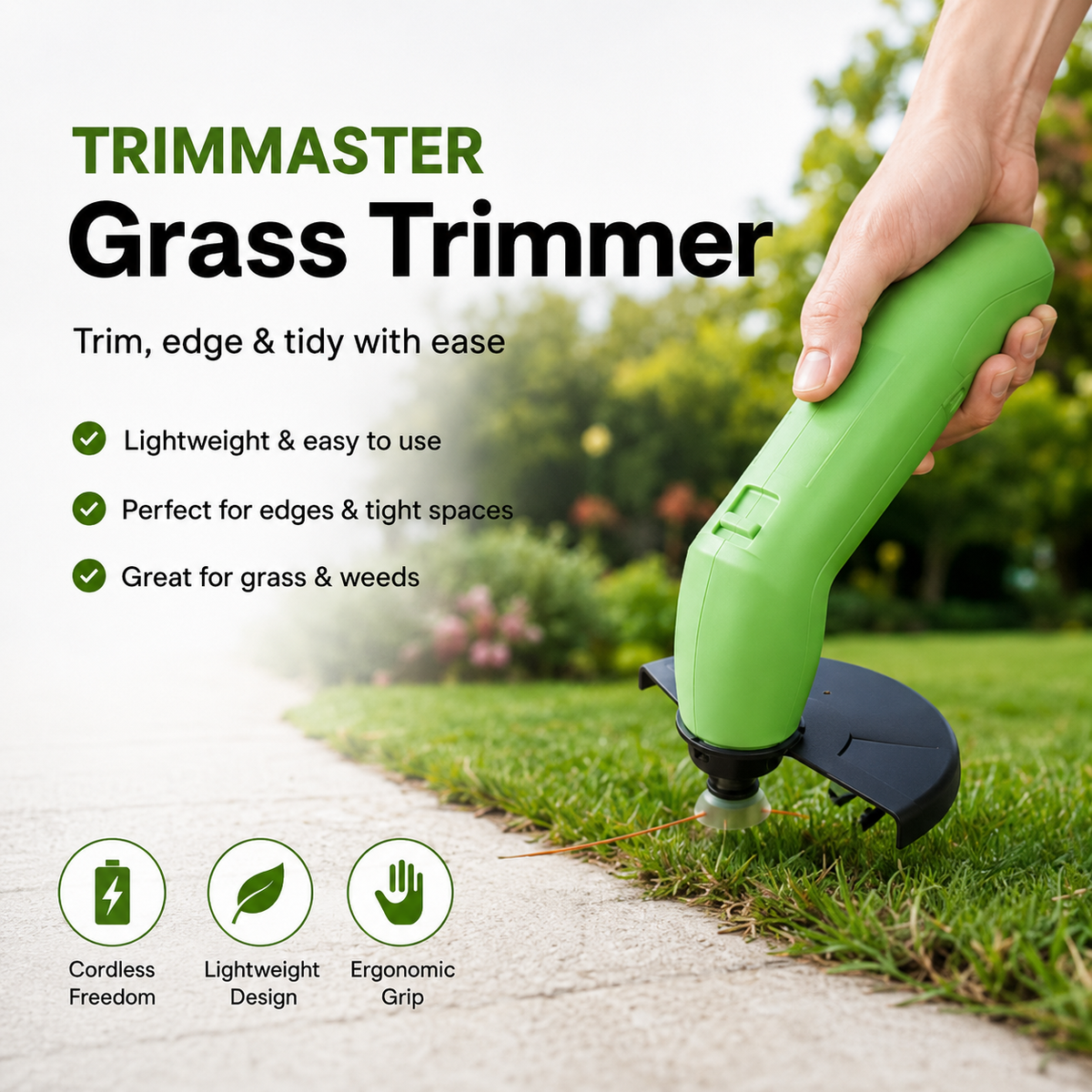 TRIMMASTER - Cortadora de Césped Mini Inalámbrica Ligera y Ajustable